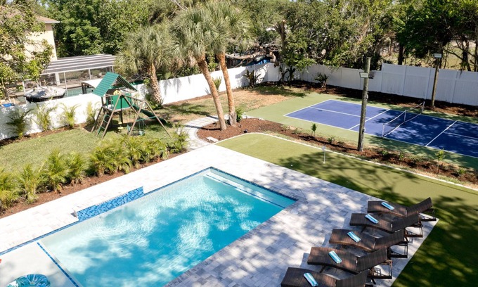 Ballentine Manor Estates House | Resort-style home with pickleball court, mini-golf, playground & large htd pool