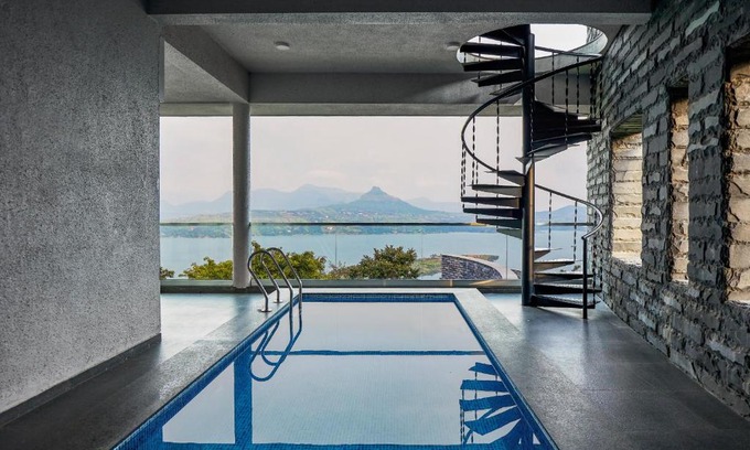 Lonavala Villa | SaffronStays Ahilya Waters by Kosha Villas, Pawna - pool villa with panoramic view of Pawna Lake