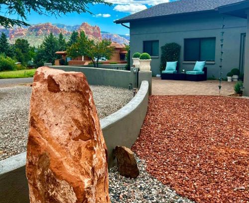 Uptown Sedona Villa | Sedona Uptown Gem!Large yard w grass and shade trees! Views! NEW! BARREL SAUNA! Close to trails, walk to Uptown Sedona, restaurants and shopping