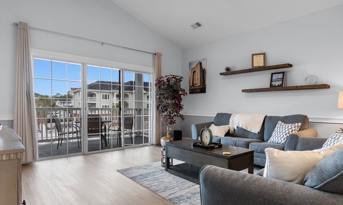 Central Myrtle Beach Condo | Serene Myrtle Beach Retreat | Pool, Balcony, Golf Views