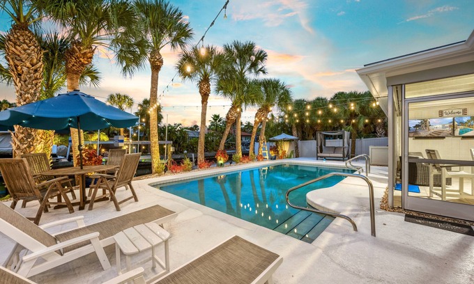 Siesta Key Village House | Siesta Key Waterfront Oasis - Heated Pool, Dock, Walk to Village & Beach