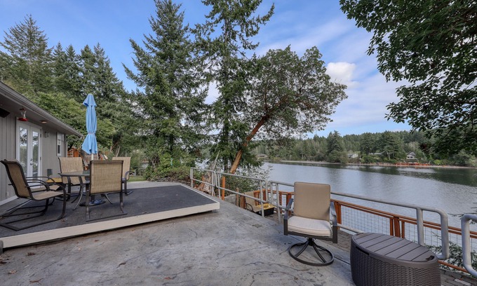 Burley House | Spacious waterfront home with hot tub, large decks, kayaks, and beach access