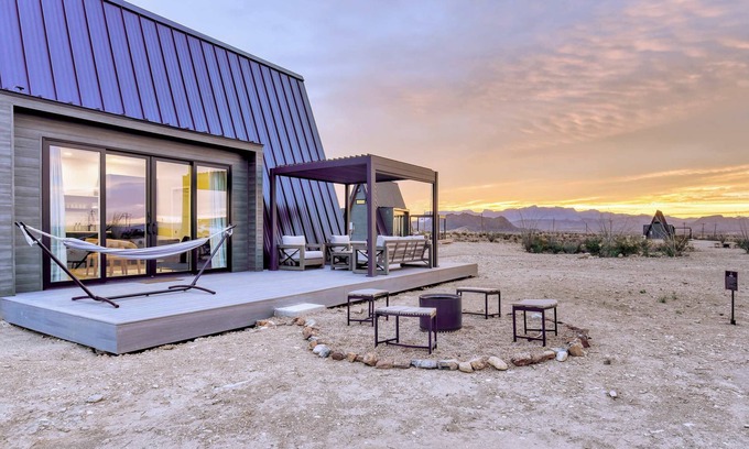 Study Butte-Terlingua Cabin | Stardust Big Bend Luxury A-Frame#7 with a fab view