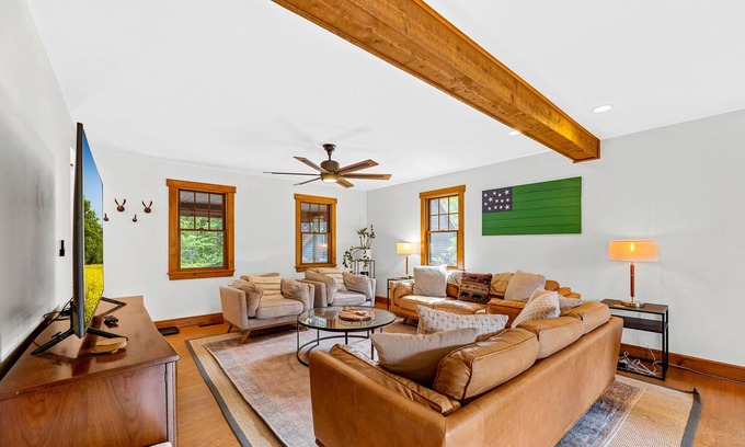 Pittsfield House | The Getaway: Relax with hot tub, fire pit, and mountain views—just 15 mins from Killington slopes!