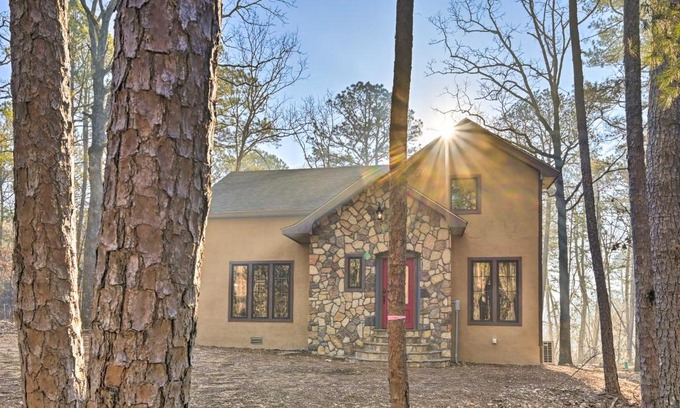 Broken Bow House | Tudor-Style Broken Bow Cottage with Hot Tub and Decks!