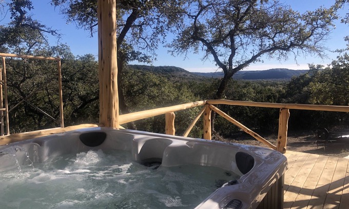 Wimberley Cabin | Unique Tilted Treehouse, Private Hot Tub, VIEW on acreage