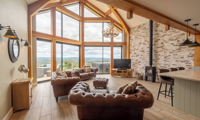 Higher Walton Cabin | Valley View Lodge Sleeps 8 with Hot Tub