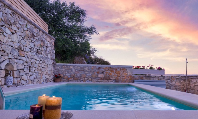 Makhairoi Villa | Villa Aladanos-stone villa/private heated jacuzzi and pool with amazing views