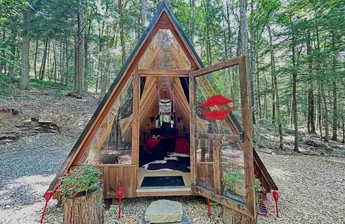 Sidney RV Rental | Stay Wild | Cozy A-Frame Cabin & Glamping Escape