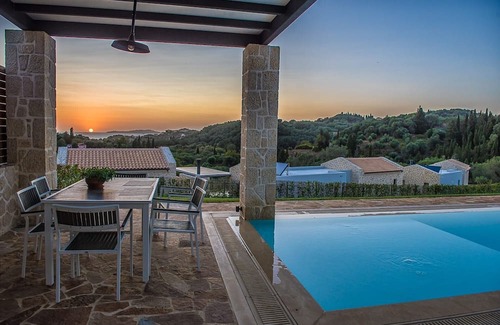 Kavvadades Villa | Alluring Corfu Villa | Villa Corallia | 2 Bedrooms | Spacious Furnished Terrace with Shaded Outdoor Dining Area | Private Garden, Pool and Hot Tub | Prime Location | Arillas, Mega Lithari